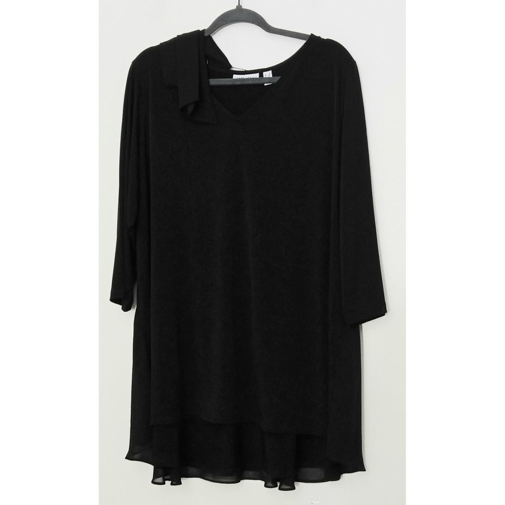 Susan Graver Blouse Women's Size 2X Black‎ Liquid Knit Tie Neck Pre-owned